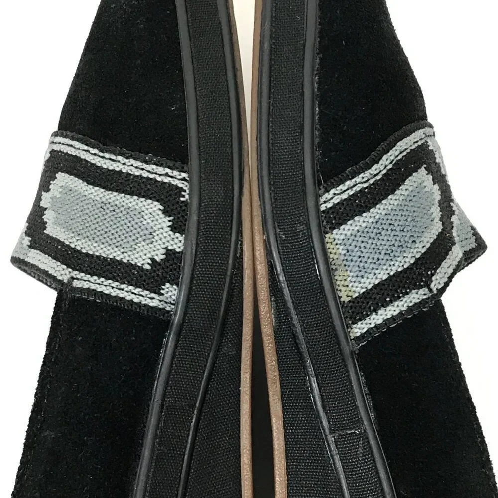 Grasshoppers Suede Ortholite Wedge Loafer Women's Size 8M Black Aztec Casual